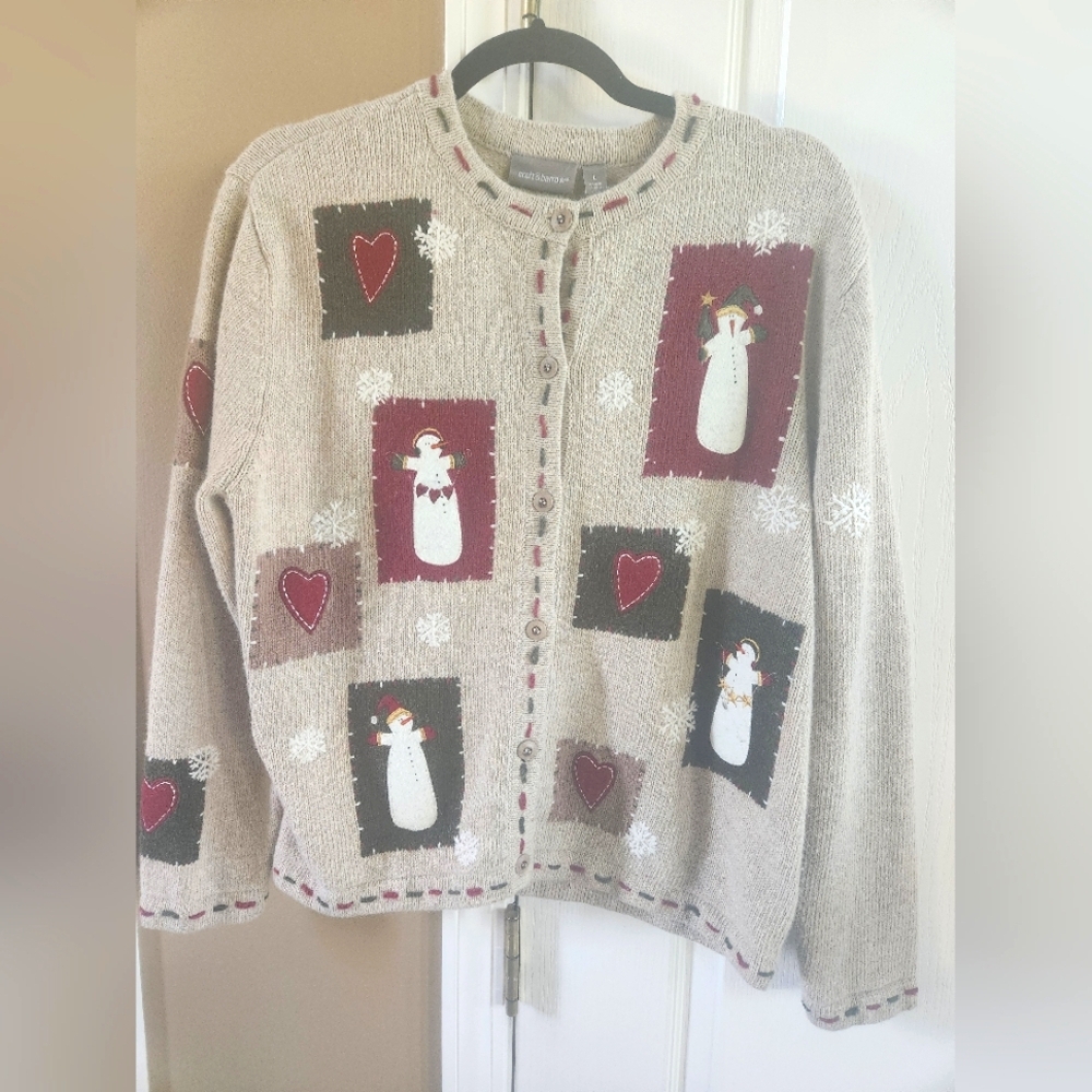 Women's LG Festive Snowman Cardigan Sweater